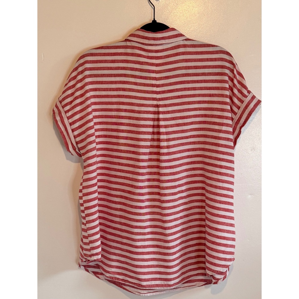 Liz Claiborne Womens XL Red White Striped Linen Blend Nautical Americana Top - Picture 2 of 7